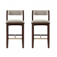 Tabouret de bar moderne en bois Patricia avec revetement en lin - Lot de 2