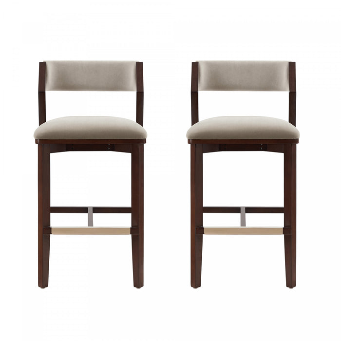 Tabouret de bar moderne en bois Patricia avec revetement en lin - Lot de 2