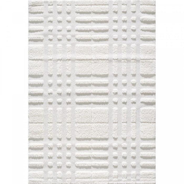Carpette à poil long Lola crème à motif écossais - 6 pi 7 po x 9 pi 6 po