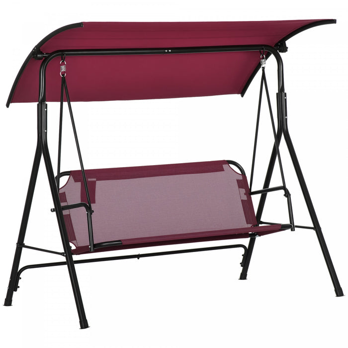 Outsunny Balancoire de Jardin 3 Places avec Toit Ajustable, Rouge Vin
