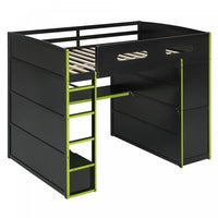 Jerry Lit mezzanine en bois avec bureau et rangement, Taille Double, Vert