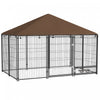 Pawhut Chenil Exterieur Pour Chien De 6.9' X 4.6' X 5' Avec Auvent, Bols Rotatifs, Porte Pour Cour Et Jardin, Cafe