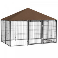 Pawhut Chenil Exterieur Pour Chien De 6.9' X 4.6' X 5' Avec Auvent, Bols Rotatifs, Porte Pour Cour E