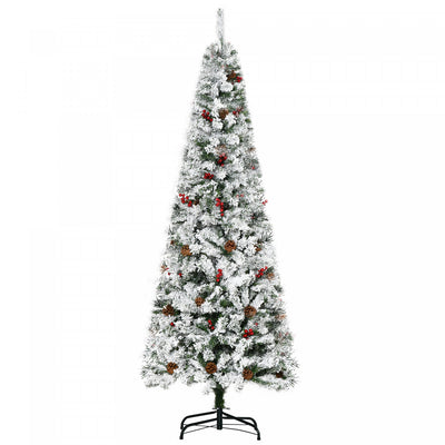 Homcom 6ft Snow Artificial Christmas Tree With Pine Cone, Red Berry|Homcom Arbre De Noel Artificiel De Neige Avec Pomme De Pin