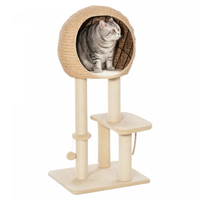 Pawhut 39" H Cat Tree, Multi-level Cat Tower With Sisal Scratching Post, Condo, Plush Perch, Hanging Rope And Hanging Ball, Beige