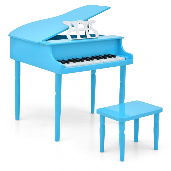 Costway Piano a Queue Classique Bebe 30 Touches, Jouet en Bois pour Bout de Chou avec Banc et Porte-Partition - Bleu