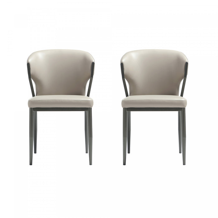Chaise de salle a manger moderne en metal et cuir vegetalien Kirsten, gris clair - Lot de 2