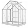 Outsunny Serre En Polycarbonate De 6' X 6', Serre De Plain-pied Avec Porte Coulissante, Fenetre Reglable, Cadre Et Fondation En Aluminium, Maison De Culture De Jardin Avec Gouttiere, Argente