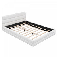  Lit plateforme moderne Emma rembourre avec structure en bois massif confortable, taille queen, blanc