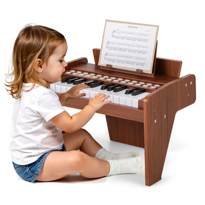 Costway Piano Numerique 25 Touches avec Pupitre, Mode Enseignement, Touches Retroeclairees et Vitesse Reglable - Marron