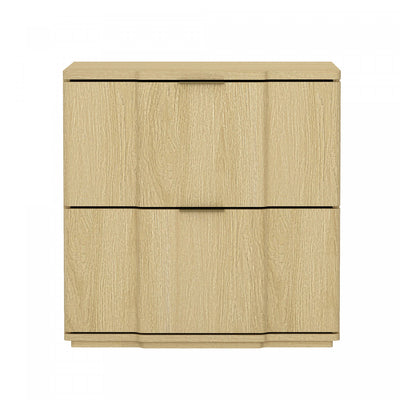 Clive Mid-Century Modern 22" Nightstand in Natural and Gold (2-Drawer) | Table de nuit Clive style milieu du siecle 56 cm en naturel et dore (2 tiroirs)