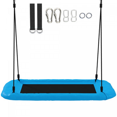 Qaba 60" Platform Swing, Retangular Tree Swing Seat for Kids with Adjustable Height and Tree Straps, 660 lbs Capacity, for Indoor Outdoor Playground Up to 4 Children, Blue