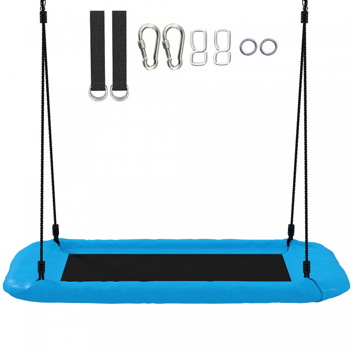 Qaba Balancoire Nid d'Oiseau pour Enfants, Hauteur Reglable, 148 x 77 cm, Bleu