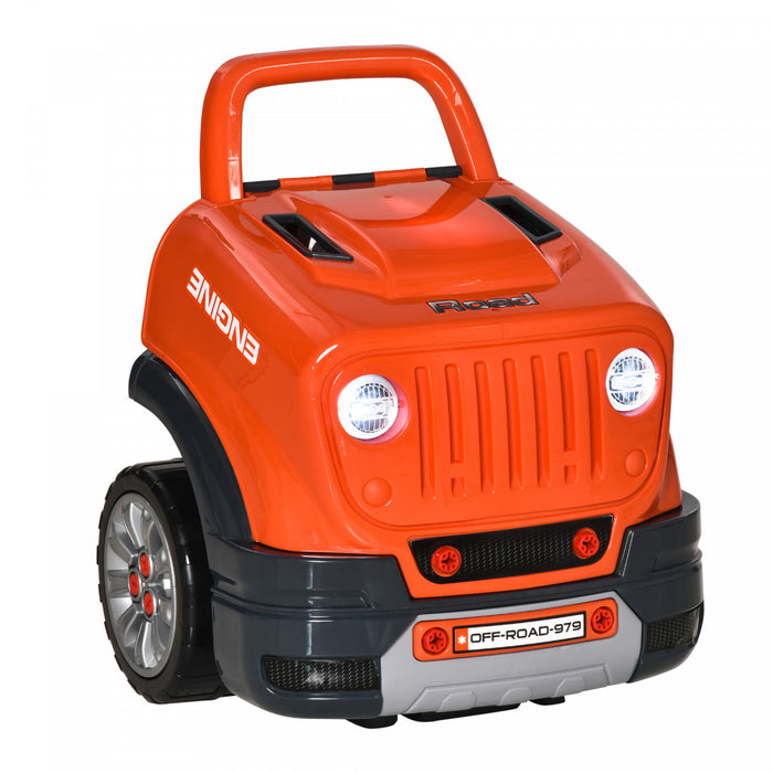 Qaba Ensemble De Jouets Pour Moteur De Camion Pour Enfants, Ensemble De Jeu Educatif Pour Station-service De Voiture, Atelier A Demonter, Avec Volant, Klaxon, Lumiere, Cle De Voiture Rc Orange