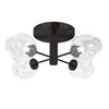 Plafonnier semi-affleuré Abii de Dainolite en verre transparent, avec fini noir mat et 4 ampoules
