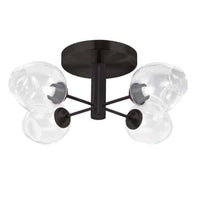 Plafonnier semi-affleuré Abii de Dainolite en verre transparent, avec fini noir mat et 4 ampoules