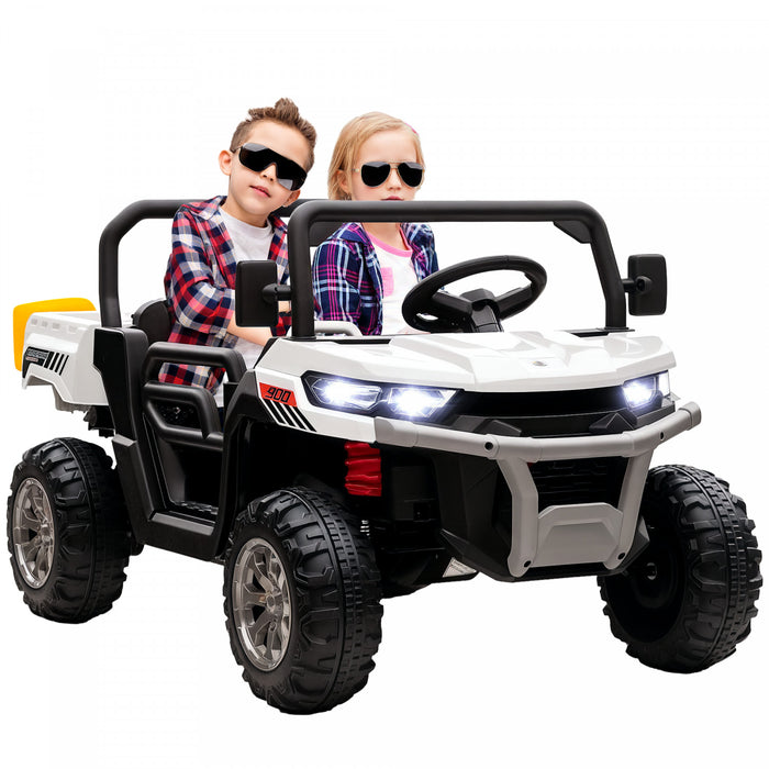 Aosom Voiture 12v Electrique Avec Seau Voiture Biplaces Pour Enfants, Blanc