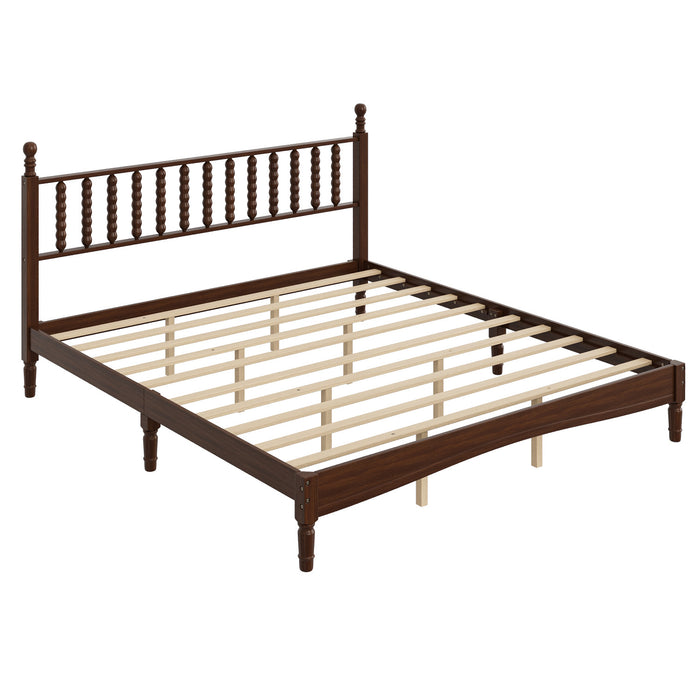 Oliver Lit Plateforme Retro en Bois avec Tete de Lit en Forme de Gourde et Support - Taille King