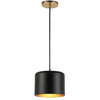Luminaire suspendu Emilia de Dainolite avec abat-jour noir mat et doré, fini laiton vieilli et 1 ampoule