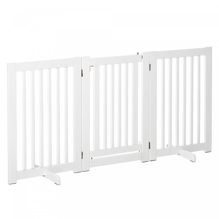 Pawhut Barriere De Securite Pour Animal De Compagnie En Bois Autoportante Avec Porte Ouverte En Forme De Z 3 Panneaux