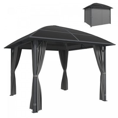 Outsunny 10' x 10' Hardtop Gazebo with UV60+ Polycarbonate Roof & Curtains