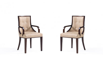 Fifth Avenue Traditional Wood Upholstered Dining Chair in Tan - Set of 2 | Chaise de salle a manger traditionnelle en bois avec assise rembourree Fifth Avenue, couleur beige - Lot de 2