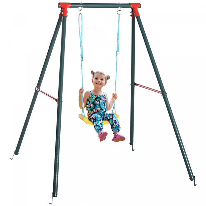 Outsunny Balancoire En Metal Avec Corde Reglable Robuste Structure En A Exterieur Jardin Set De Jeu Amusant Pour Enfants 6-12 Ans Vert