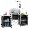 Outsunny Cuisine de camping pliante avec armoires en tissu pare-brise gris