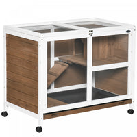 Pawhut Clapier D'interieur Pour Lapins Avec Roues, Cage Pour Lapins, Maison Pour Cochons D'inde, Hab