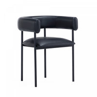 Chaise de salle a manger contemporaine Onda en cuir vegetalien et metal, coloris noir