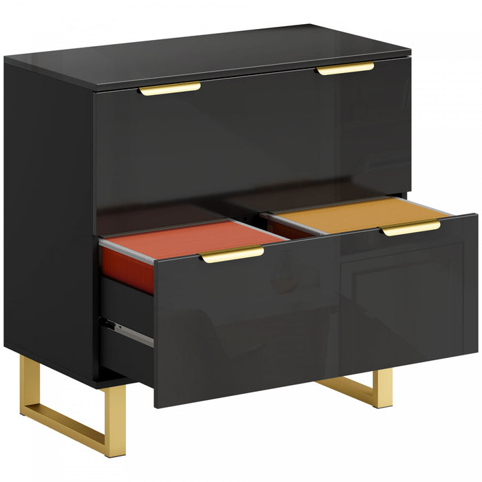 HOMCOM Classeur lateral a 2 tiroirs, noir brillant