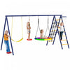 Qaba Balancoire pour enfants pour l'exterieur, 6 en 1 avec 1 soucoupe, 1 balancoire a ceinture, 1 balancoire a corde a disque, echelle d'escalade et filet, panier de basket