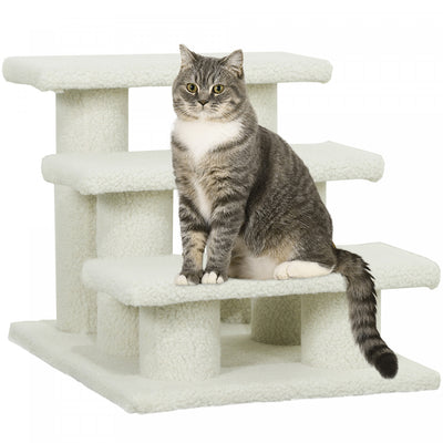 Pawhut 3-step Multi-level Carpeted Cat Scratching Post Pet Stairs, Light Brown|Pawhut Escalier A Gratter Pour Chat A Plusieurs Niveaux, 3 Marches Avec Moquette, Marron Clair