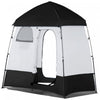 Outsunny Tente De Douche De Camping Pop Up Pliable Abri D'intimite Portable Pour 2 Personnes, Vestiaire Avec 2 Fenetres, 3 Portes, Sac De Transport, Gris Et Noir