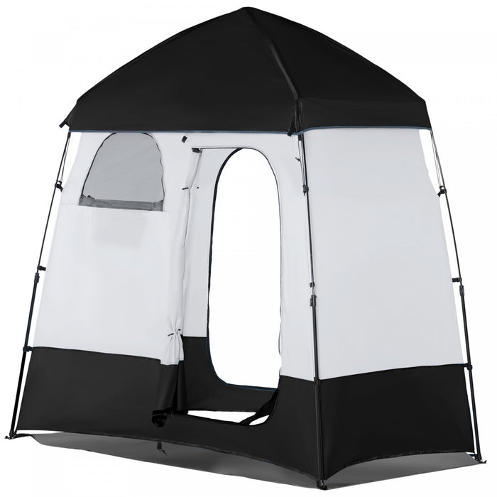 Outsunny Tente De Douche De Camping Pop Up Pliable Abri D'intimite Portable Pour 2 Personnes, Vestiaire Avec 2 Fenetres, 3 Portes, Sac De Transport, Gris Et Noir