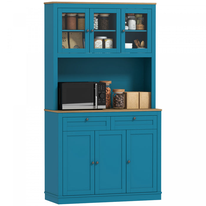 HOMCOM Armoire de Cuisine 71\", Buffet avec Espace Micro-ondes, Bleu fonce