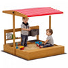 Outsunny Bac a sable pour enfants avec couvercle, bac a sable en bois avec couvercle reglable, siege, jeu de sable en plein air pour les 3 a 7 ans, 45 x 43 x 43 po, rouge
