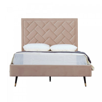 Crosby Modern Upholstered Velvet Full Bed in Nude | Lit double moderne Crosby en velours capitonne couleur nude