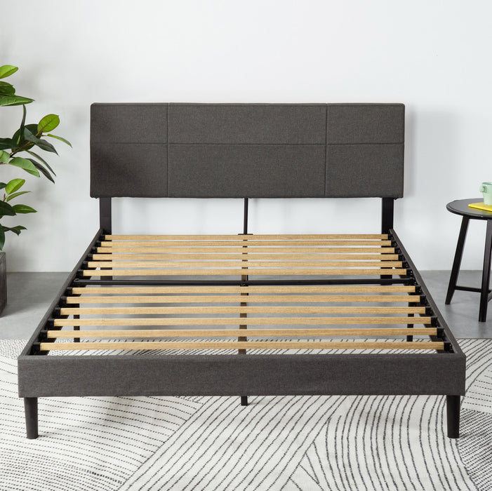 Denna lit plateforme rembourré avec tête de lit gris foncé - Double