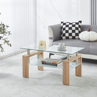  Table basse moderne Lucius au design geometrique en verre trempe avec cadre en metal et verre transparent, naturel