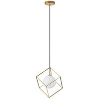 Luminaire suspendu Thomson de Dainolite en verre blanc opale, avec fini doré et 1 ampoule