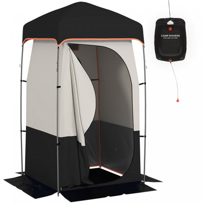 Outsunny Camping Shower Tent with Solar Shower Bag and Carrying Bag, Black