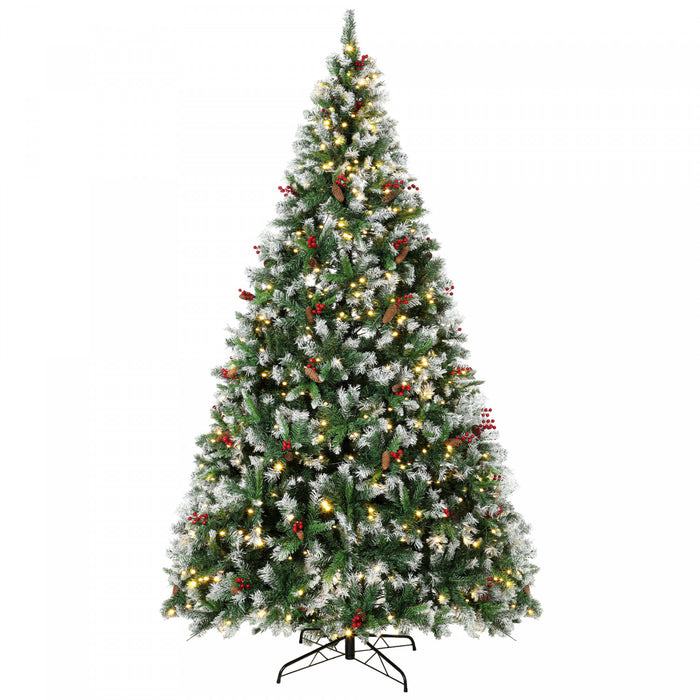 HOMCOM Sapin de Noel enneige 274 cm pre-eclaire, LED bicolores, avec telecommande