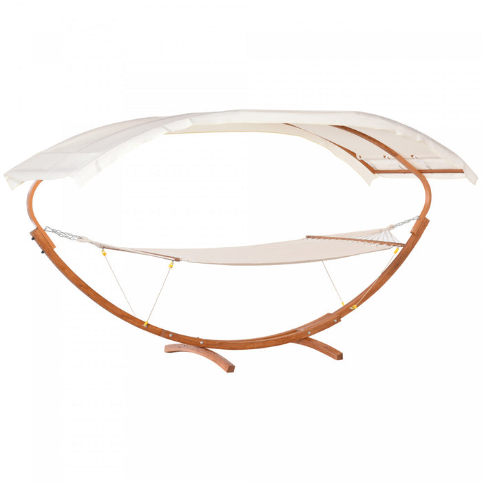Outsunny Ensemble Lit Et Support Hamac A Arc Pivotant En Bois, Blanc/teck