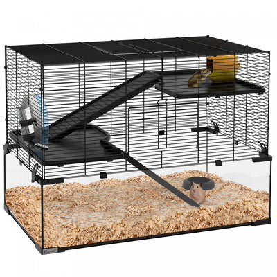 Pawhut Hamster Cage, Gerbil Cage With Glass Basin, Ramps, Platforms, Hut, Exercise Wheel, For Syrian|Pawhut Cage A Hamster, Cage A Gerbilles Avec Bassin En Verre, Rampes, Plates-formes, Cabane, Roue D'