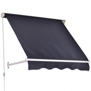 Auvent De Porte Fenetre Retractable Outsunny 4'x 2' Abri De Pare-soleil Exterieur Auvent De Patio Gris Fonce