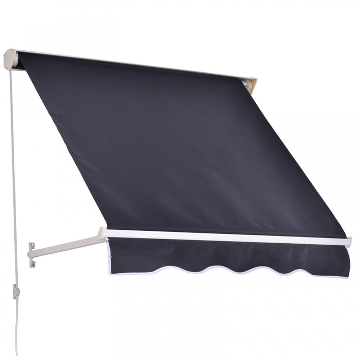 Auvent De Porte Fenetre Retractable Outsunny 4'x 2' Abri De Pare-soleil Exterieur Auvent De Patio Gris Fonce