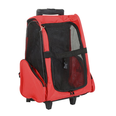PawHut 2-IN-1 Pet Luggage Box Backpack Carrier Cats Dogs w/ Handle, Rolling Wheel Red