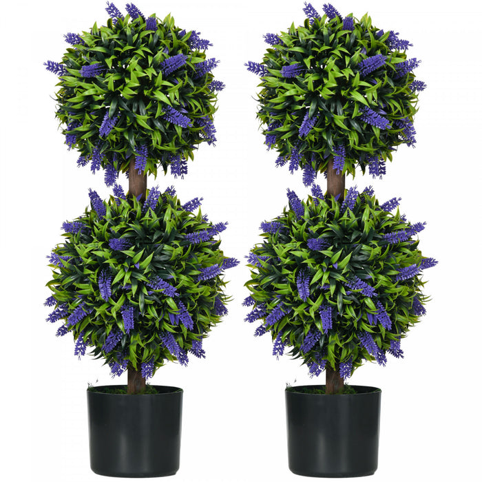 HOMCOM Lot de 2 Plantes Artificielles en Pot Boules avec Fleurs de Lavande,
