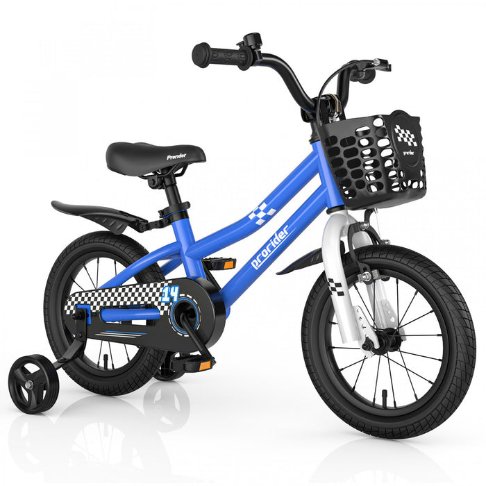 Velo Costway 14\" Pour Enfants Avec Roues D'entrainement Amovibles Et Panier Pour 3-5 Ans Bleu
